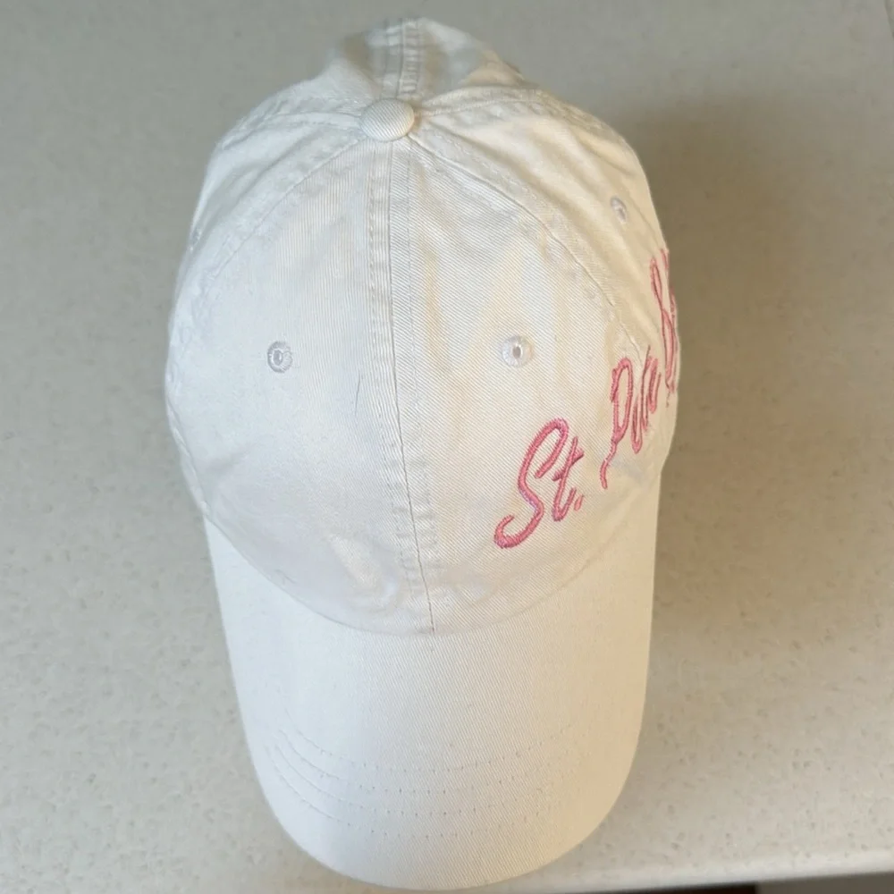 St. Pete Beach white pink embroidered souvenir adjustable baseball cap one size